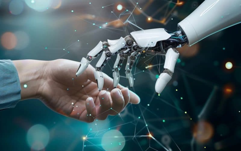 Human Hand touching Robotic hand.